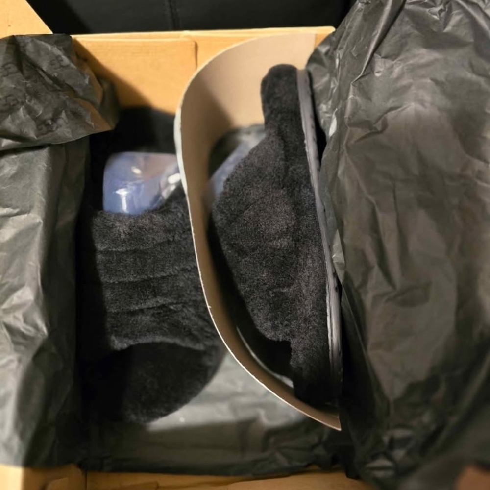 UGG Black Fuzzy Slippers - Picture 2 of 3